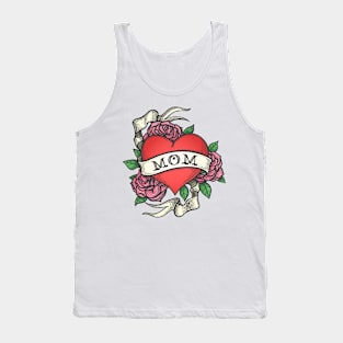 Tattoo Heart in Rose flowers with Ribbon Tank Top